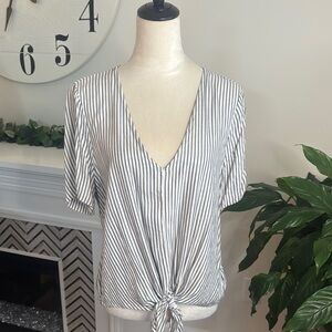 Madewell Blue and White Striped Tie-Front Blouse